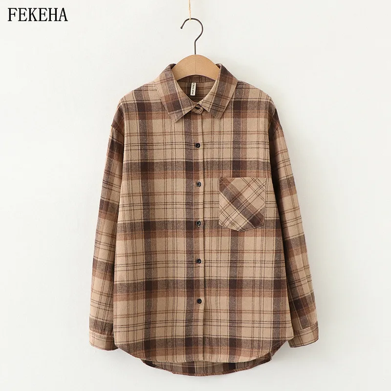 

Womens Plaid Shirts Women Blouses And Tops Women's Over-Shirt Tiles Long Sleeve Checked Spring Autumn Lady Shirt