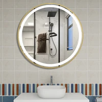 Round Smart LED Bathroom Mirror With Golden/Black Frame 3 Color LIght With Bluetooth Speaker Time&Temperature Display  Defogging