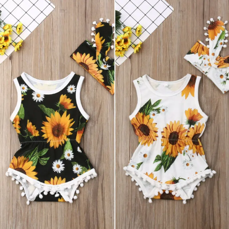 2019 летняя одежда для малышей Одежда маленьких девочек боди с подсолнухами
