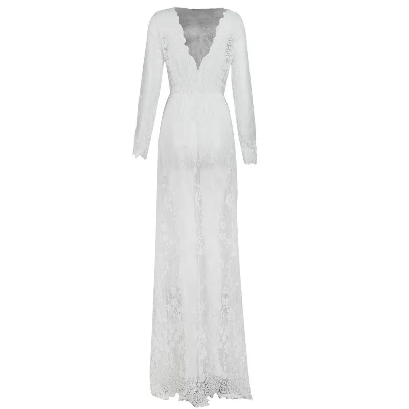NANABUBU New Maternity Sexy Deep V Neck Glamour See-through Hollow Lace Long Maxi Dress Beach Plus Size Robe Vestidos | Женская одежда