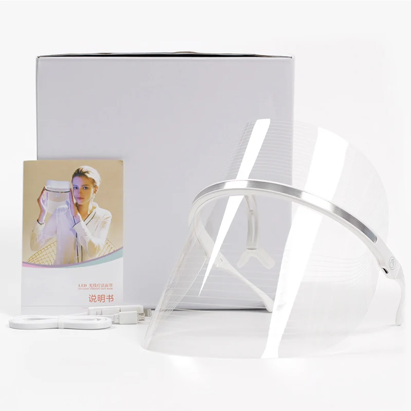Transparent belt box Маска led 7 цветов Светодиодная маска для лица светодиодная Корейская фотонная терапия маска для лица машинный светильник терапия маска для акне маска для шеи светодиодная маска для красоты - Цвет: Transparent belt box
