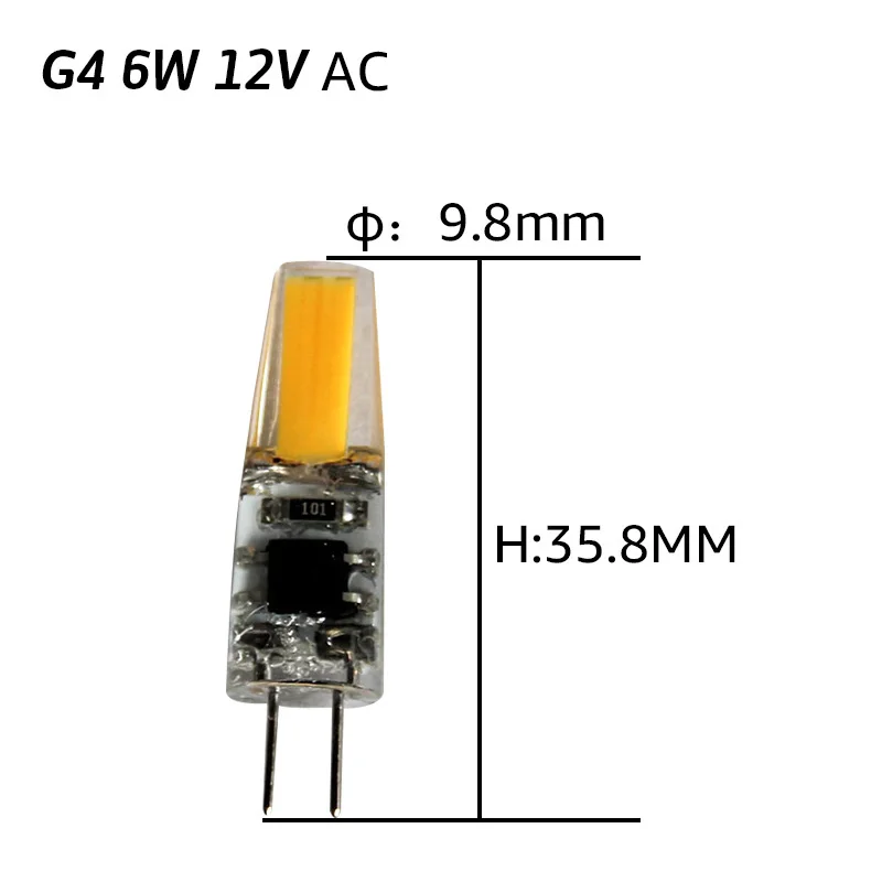 G4 6W AC12V Светодиодный светильник G4 3 Вт 6 Вт 9 Вт 12 В, теплый белый, холодный белый, хрустальные люстры - Испускаемый цвет: G4 6W AC12V