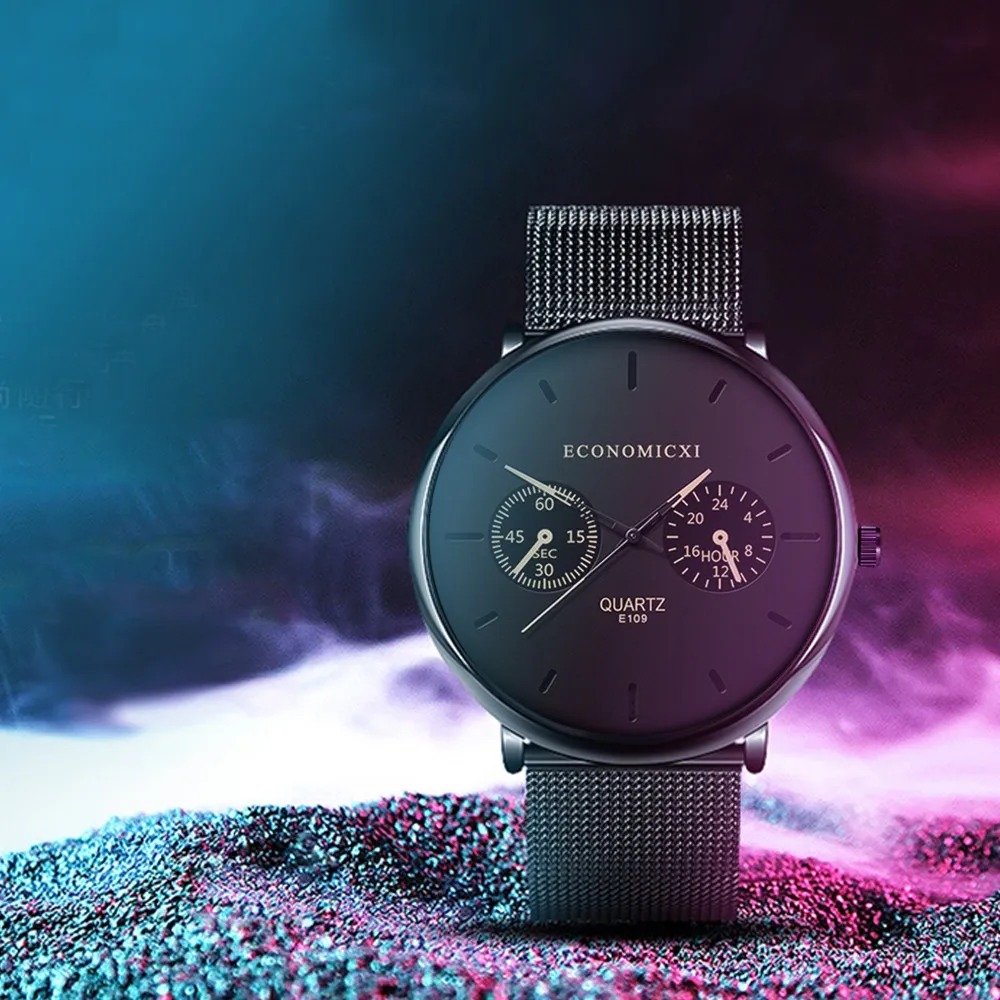 

2020 Men's Watch Stainless Steel Men Analog Quartz Wristwatches Retro Male Clock Design Mesh Strap Gift Relogio Masculino*M