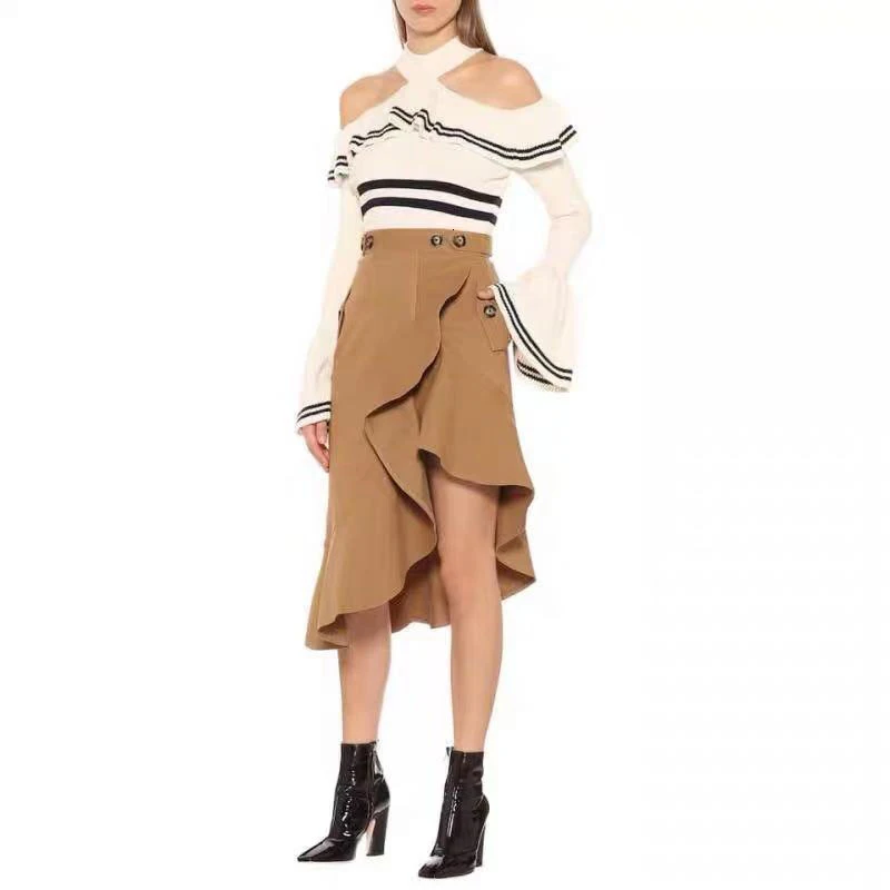 Дизайн для подиума модный полосатый вязаный свитер женский 2019 осень сексуальные