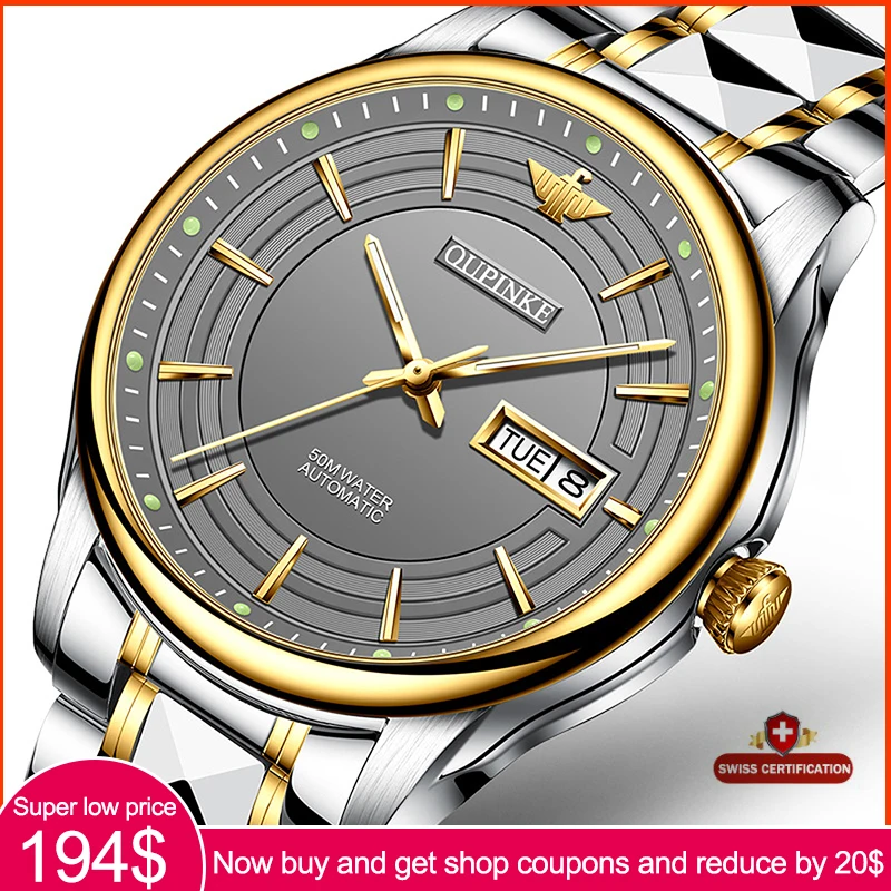 

OUPINKE Top Brand Men's Automatic Mechanical Watches Deep Waterproof Tungsten steel Strap Sapphire Mirror Men Wristwatch