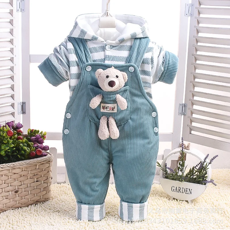 

Одежда для малышей, зимнее бархатное плотное теплое пальто для младенцев, зимние осенние штаны с капюшоном для мальчиков и девочек, детская ...