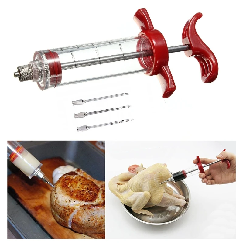 

Turkey Injector Syringe 3 Stainless Steel Meat Needles for Turkey BBQ Grill