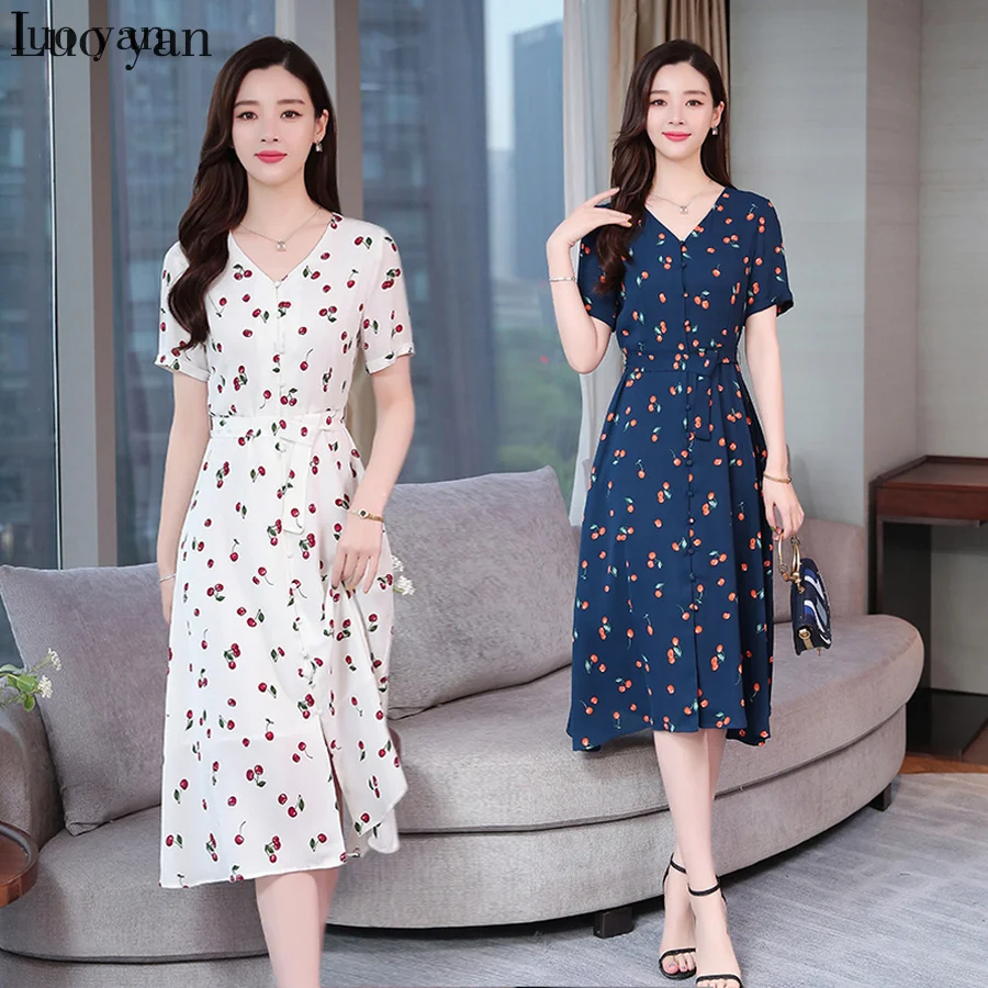 Винтажные шифоновые пляжные платья миди белого цвета с принтом летние нового