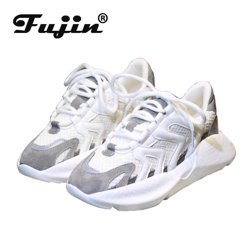 Женские кроссовки на платформе fujin Белые Повседневные толстой подошве удобные