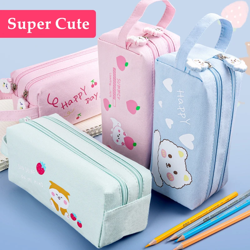 

4 Colors Large Capacity Pencil Case Kawaii Pencilcase School Pen Case Supplies Pencil Bag School Box Pencils Pouch Stationery