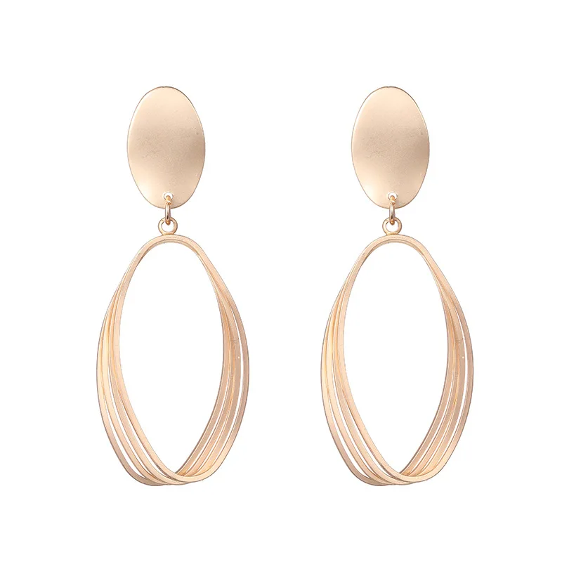 

Matte Gold Color Multilayer Oval Drop Earrings For Women Fashion Vintage Geometric Clip On Earring 2020 Statement Jewelry
