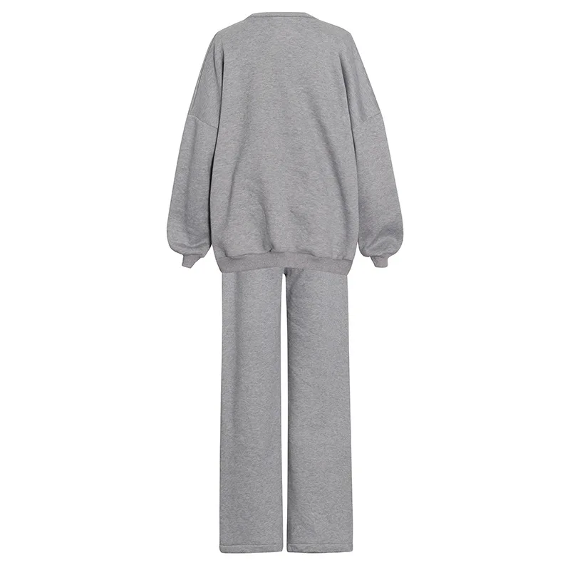 

SuperAen Winter 2020 New Fashion O Neck Full Sweater + High Waist Wide Leg Mopping Pants Solid Casual Two Piece Set Women
