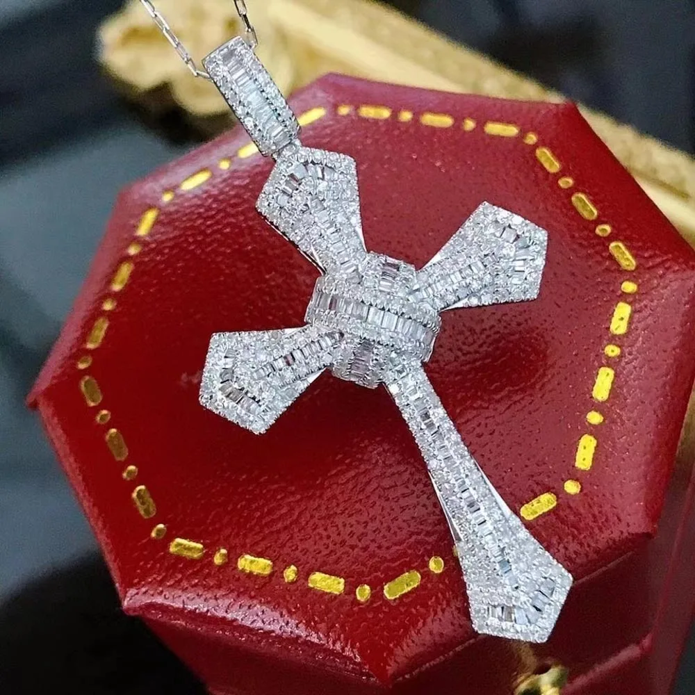 

VANTJ настоящего натурального алмаза крест подвески, цинковый сплав, стерлингового серебра 14K Золотое колье драгоценный камень 1Ct для мужчин ж...