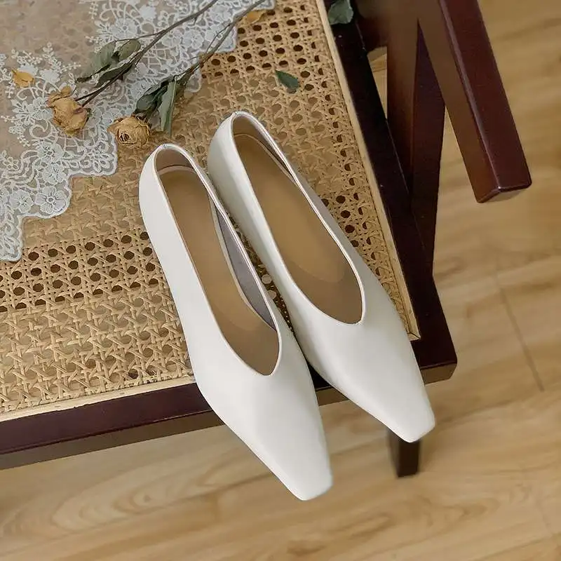 

Krazing Pot big size full grain leather square toe high heels French romantic beauty lady daily wear slip on women pumps L5f5