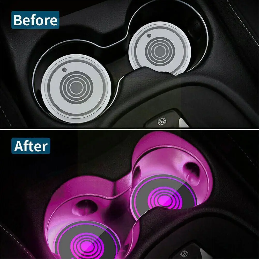 

2pcs LED Light Car Cup Holder Mat 7 Colors Changing Proof Atmosphere Pad Luminescent Charging Interior Cup USB Water Lamp K5E6