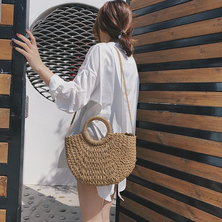 Женская пляжная сумка ручной работы соломенная Повседневная плетеная сумочка
