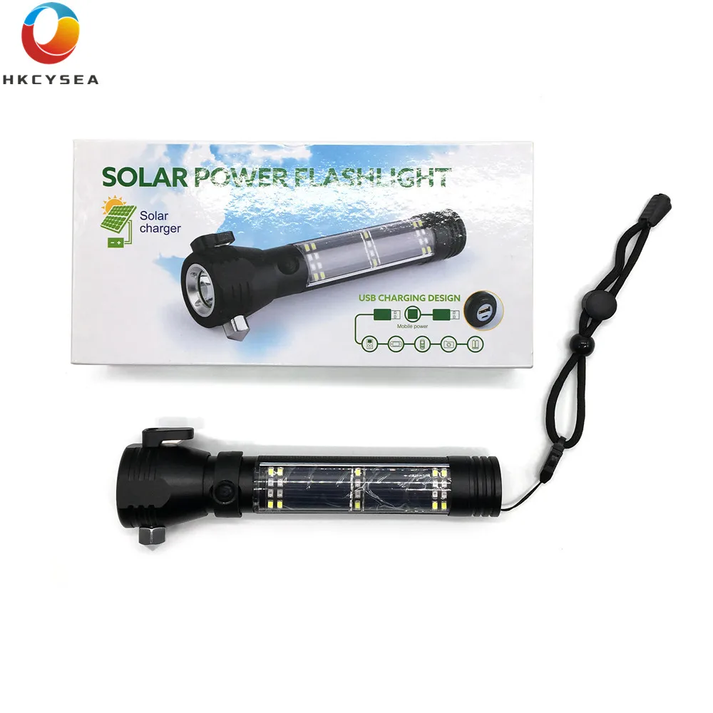 CARMOUR Solar Power Flashlight Battery Waterproof Torch Compass LED Lights for Outdoor Sport Emergency Survival Camping | Автомобили и