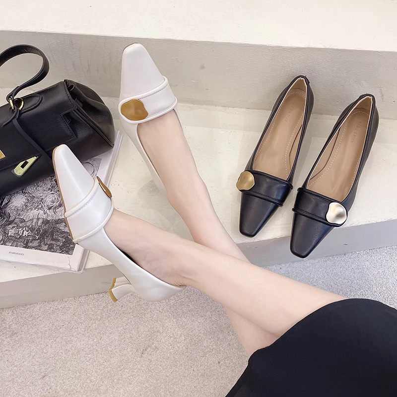 

Pumps Women Shoes 2021 Women's High Heels Fashion All-match Square Toe Women's Shoes Metal Decoration Chunky Heels Female Shoes