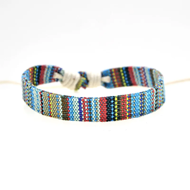 

Wholesale 12mm Wide Cotton Ethnic Style Woven Bracelet Mix-color Braided Handmade Rope Wrap Adjustsize Length Male Gift 2021