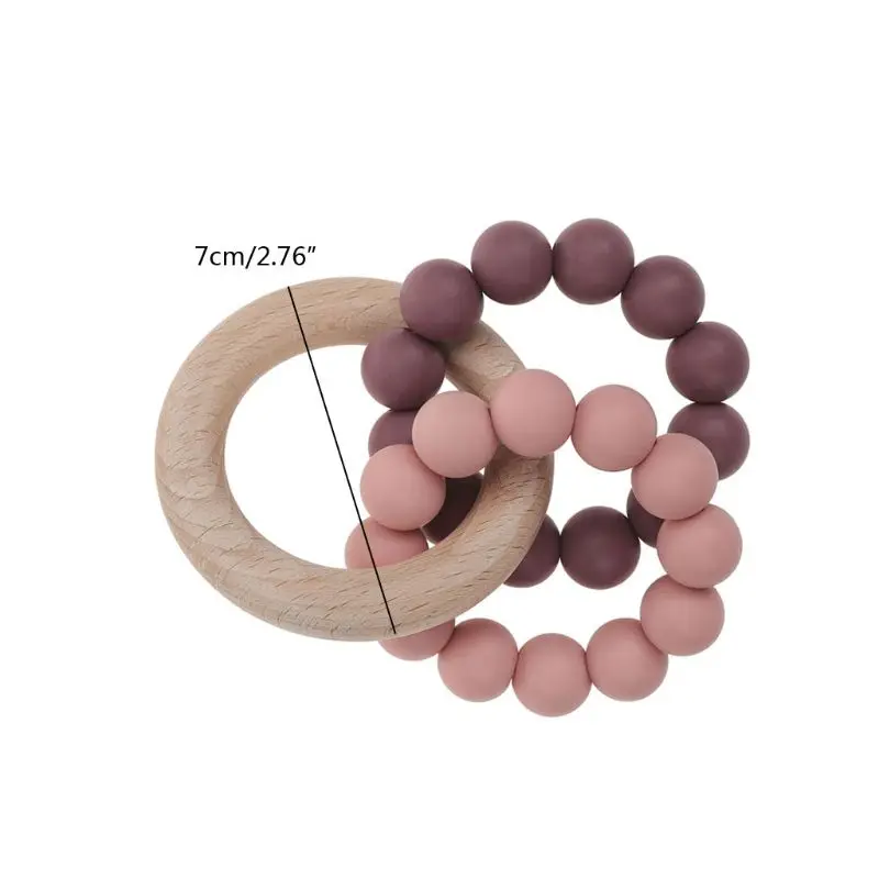 

Baby Teether Baby Gym Rattle Toy Natural Wood & BPA-Free Silicone Beads Teething Ring Chew Toy