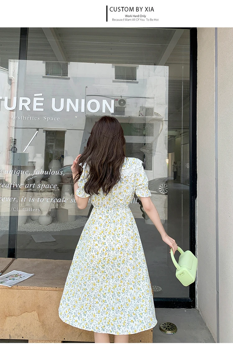 

Summer Women's Dress Fashion Casual Dresses Short Sleeve Doll Collar Dress Printing New Korean Chiffon Large Size