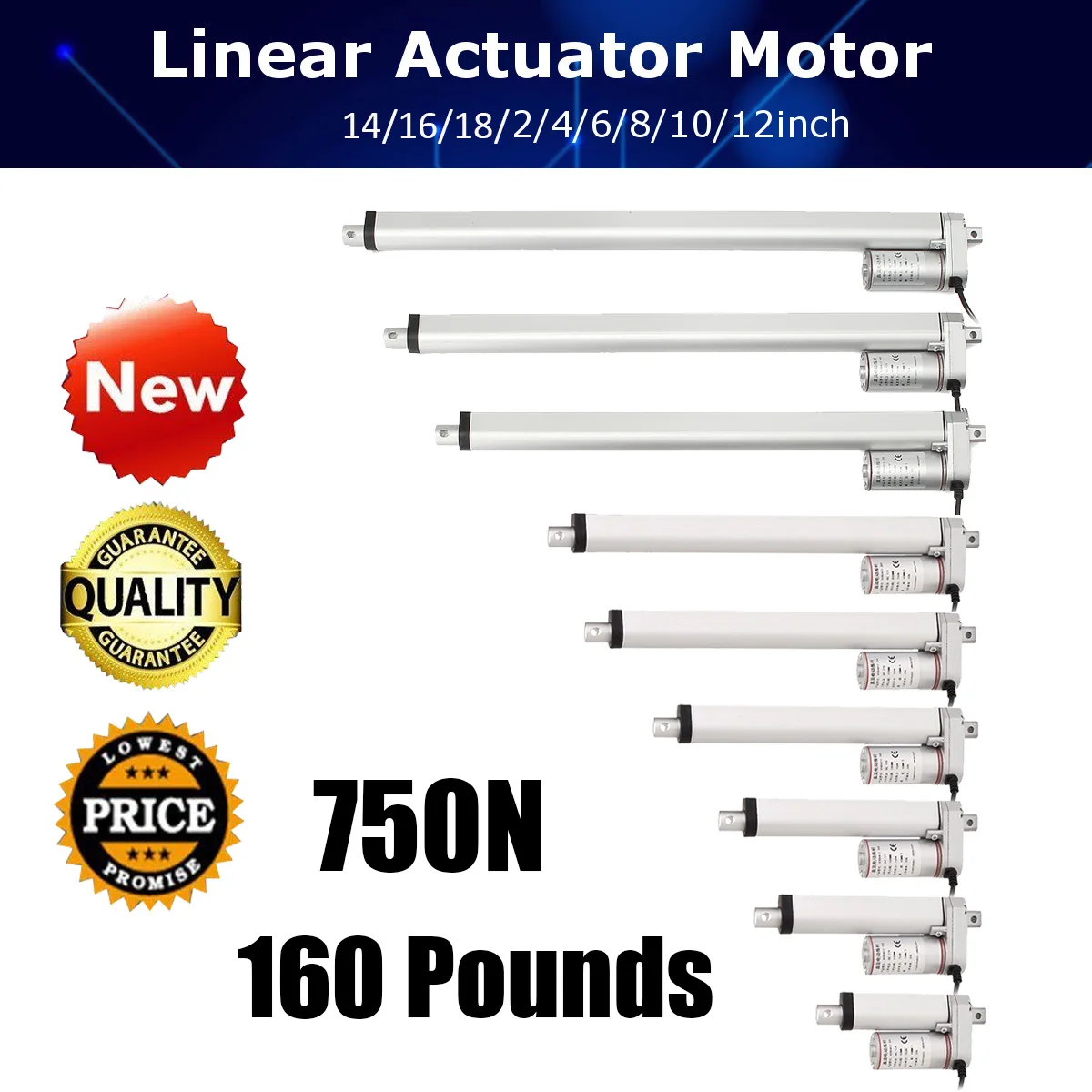 

150KG 750N 4-18 Inch 330lbs DC 12V Electric Motor Linear Actuator For lectric Self Unicycle Scooter Input Voltage Range
