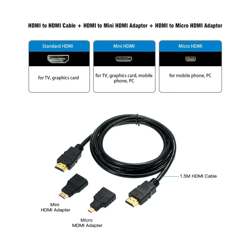 3 в 1 кабель HDMI папа к мужчине провод + микро HD адаптер мини 5 м|Кабели HDMI| |