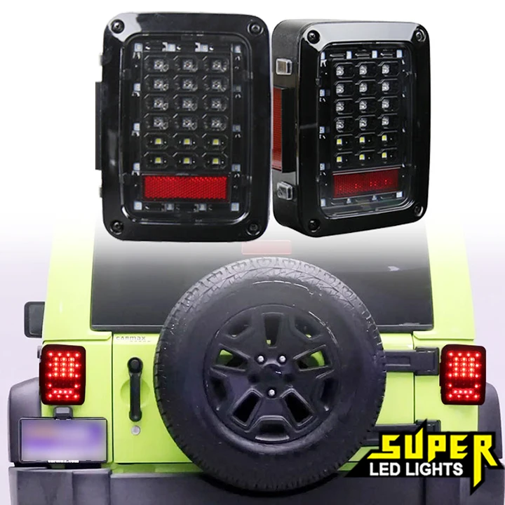 Red LED Tail Lights Assembly w/ Turn Signal & Back Up& Brake Light, Plug & Play For 2007 - 2018 Jeep Wrangler JK JKU TJ LJ