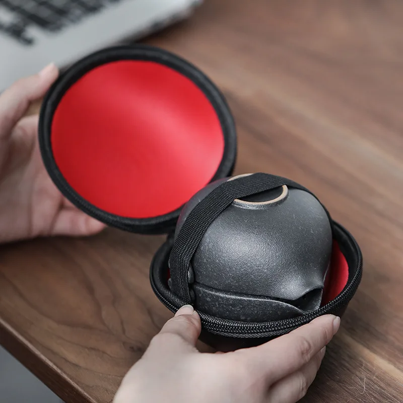 Черный керамический дорожный телефон ретро керамика один чайник три чашки для