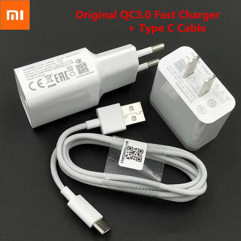 Оригинальный USB адаптер QC3.0 для быстрой зарядки Xiaomi кабель Type C Mi CC9 CC9E 9t 9se 8 8SE 6 6X 5 5c