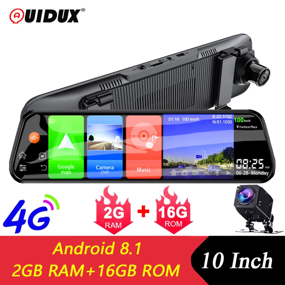 Автомобильный видеорегистратор QUIDUX Android 8 1 2 Гб + 16 ADAS 10 в зеркальная камера 4G Wi Fi GPS