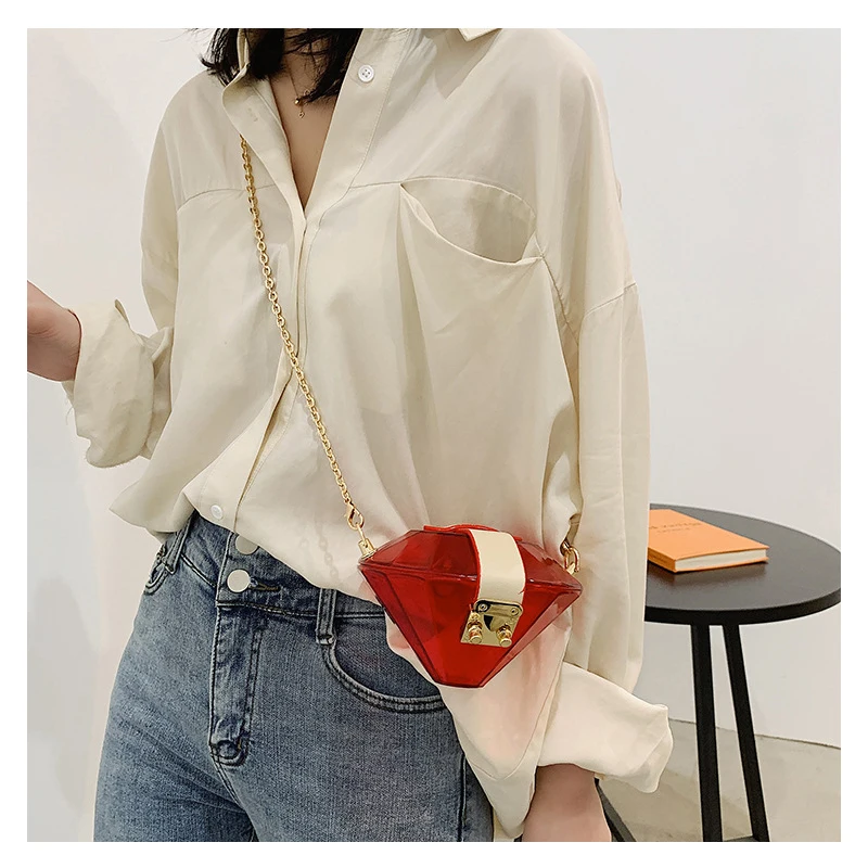New Acrylic Diamond Shape Chain Shoulder Bag Women Purses and Handbags Small Crossbody Bag Wedding Clutch Female Evening Bag