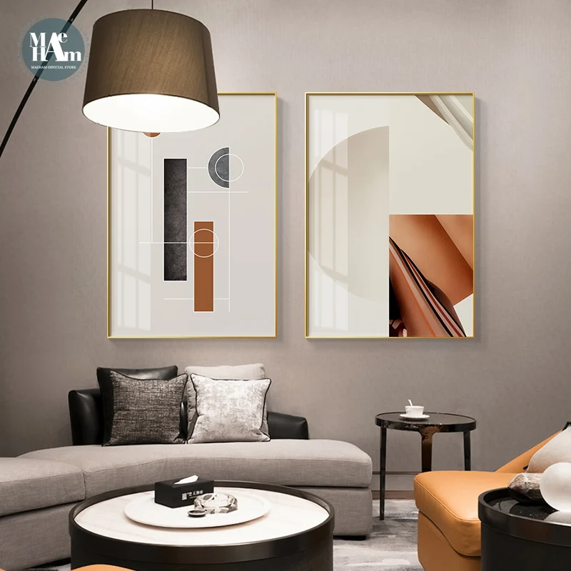 Abstract geometric warm color wall art canvas And Prints Light luxury Morden posters Wall Pictures For living room home decor | Дом и сад