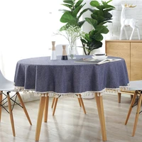 simple solid color round table cloth cotton linen wedding banquet table cover nordic tea coffee table tassel cover cloth