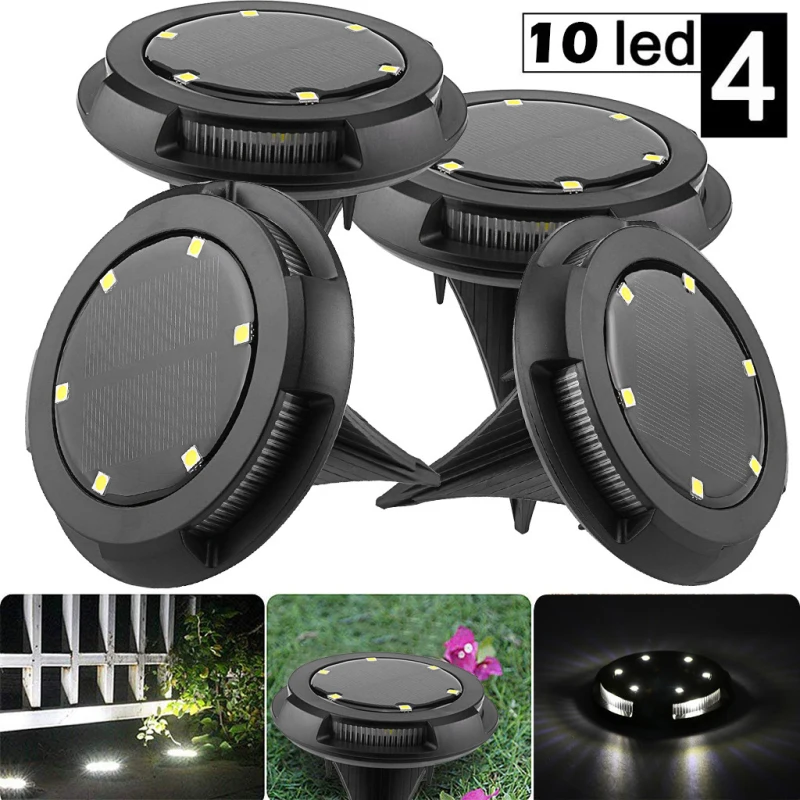 4Pcs Solar 10 LED Ground Lights Outdoor Waterproof Solar Disk Lights Solar Gar Path Way Garden Lamp Backyard Led Night Light