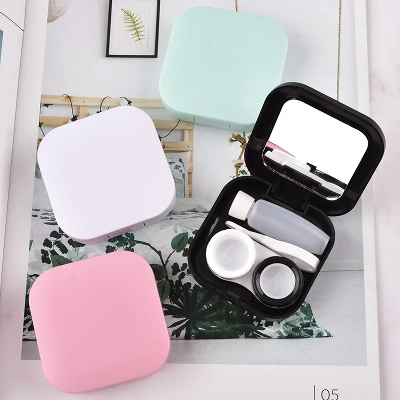 

Pocket Portable Quare Contact Lens Case with Mirror for Women Man Easy Carry Beauty Travel Kit Solid Color Contact Lens Case
