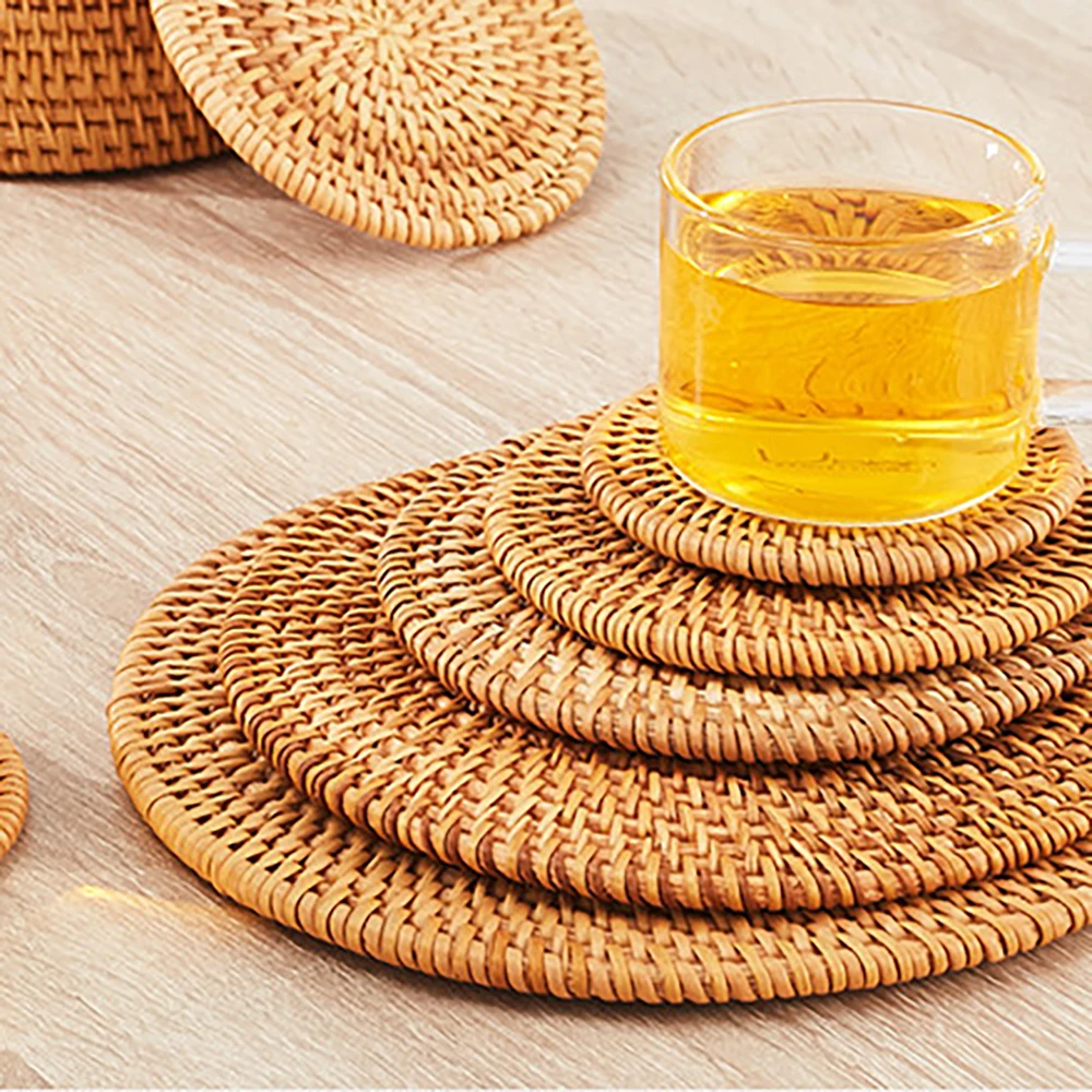 

1pc Handmade Rattan Coasters Cup Pad Ceremony Tea Set Iron Pot Heat Insulation Pad Raised Cushion Purple Sand Tea Set Accessorie