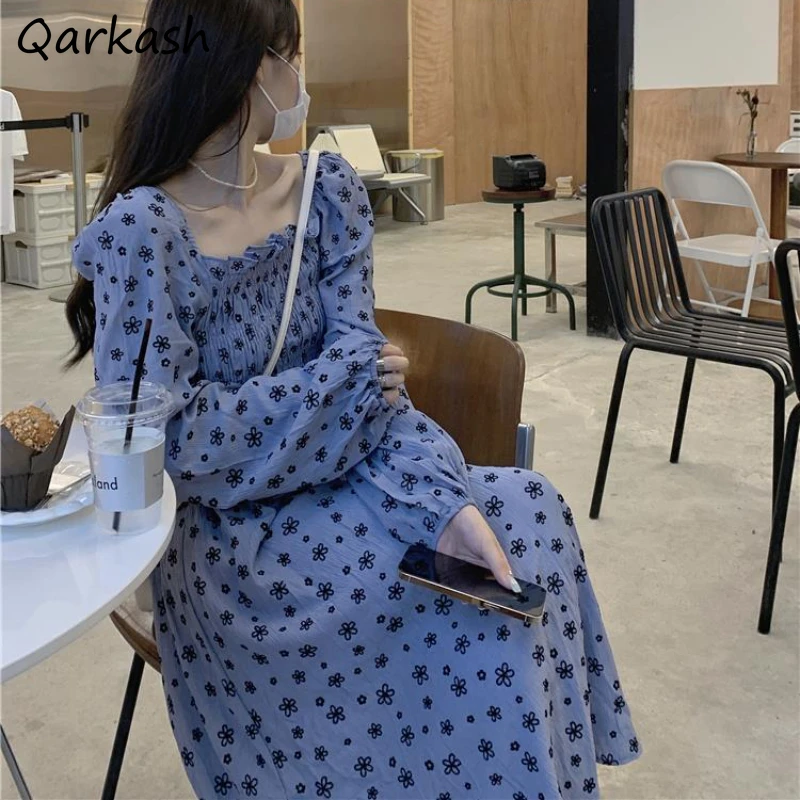 

Женское платье ретро с цветочным принтом, весеннее элегантное платье миди в стиле ампир во французском стиле, женские платья, простой шикар...