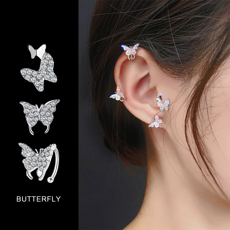 

YWZIXLN Fashion Bohemian Earrings Jewelry Silver Color Crystal Butterfly Shape Stud Earrings Best Gift for Women Girl E0167