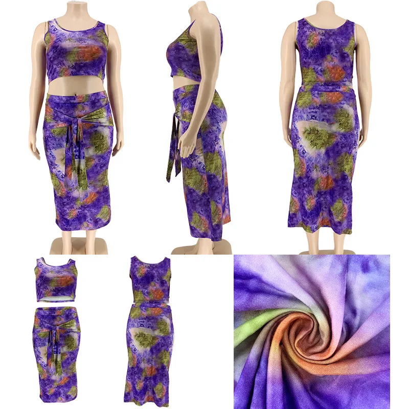 

XL-5XL Painted Two-Piece Skirt Large Size Women's Suspender Sleeveless Top And Skirt With Straps Sexy Trend Skirt Suit 2021 New