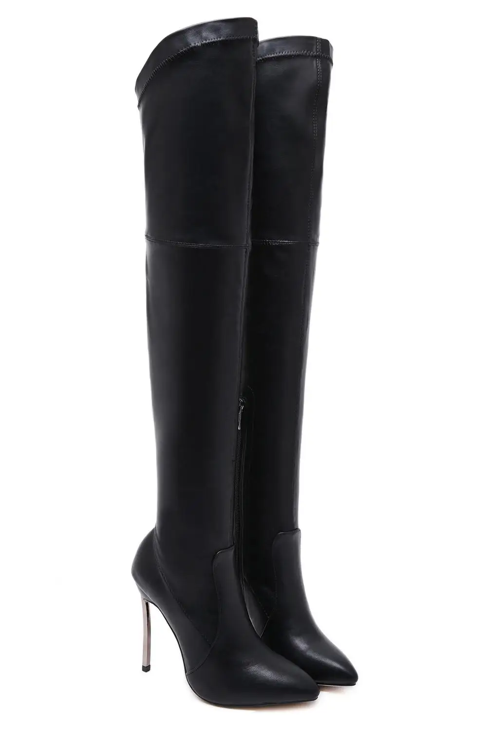 Женские замшевые сапоги выше колена черные длинные из искусственной кожи с