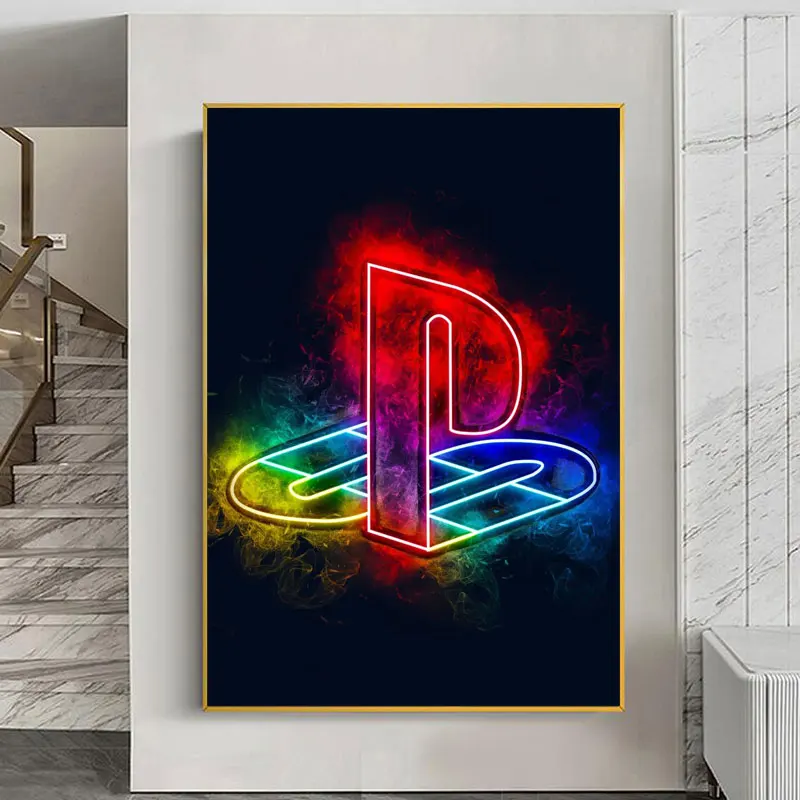 

Картина на холсте Playstation Neon, настенная фотография, Современная декоративная картина для комнаты мальчика, декор для детской комнаты