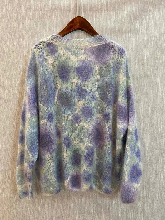

2020 autumn and winter new fashion women's round neck smudge color matching stitching long-sleeved wild mohair sweater 1010