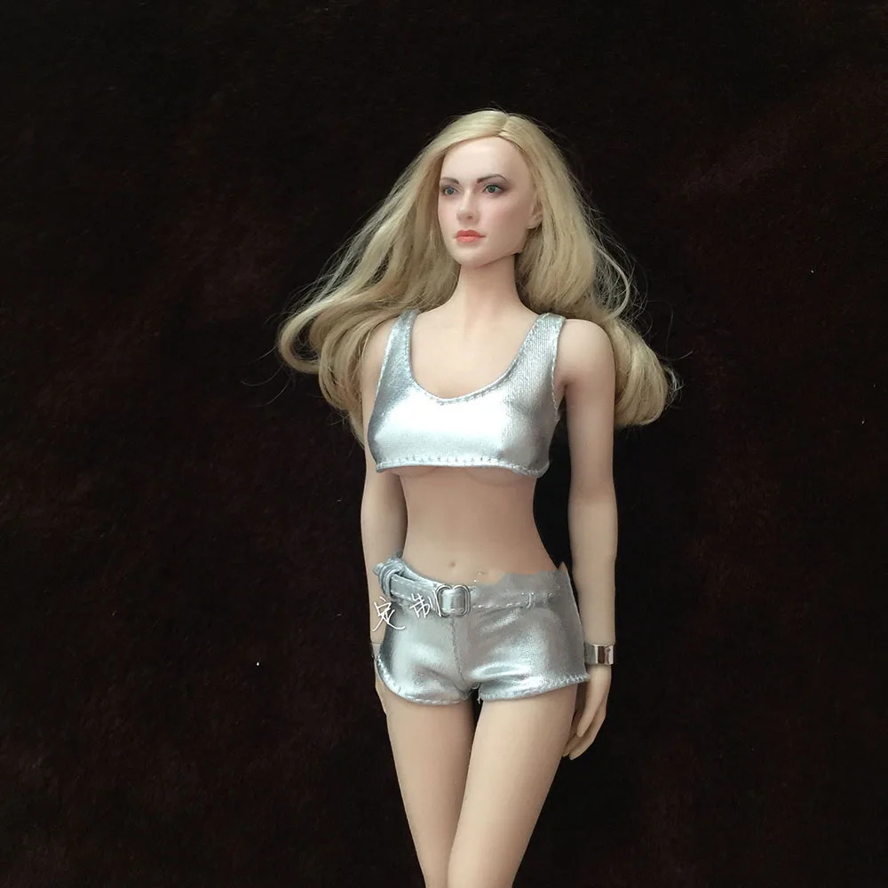 

In Stock 1/6 Scale Sexy Underwear Shorts Leather Silver Leather Sliver Vest Pants Model for 12'' Action Figure Body
