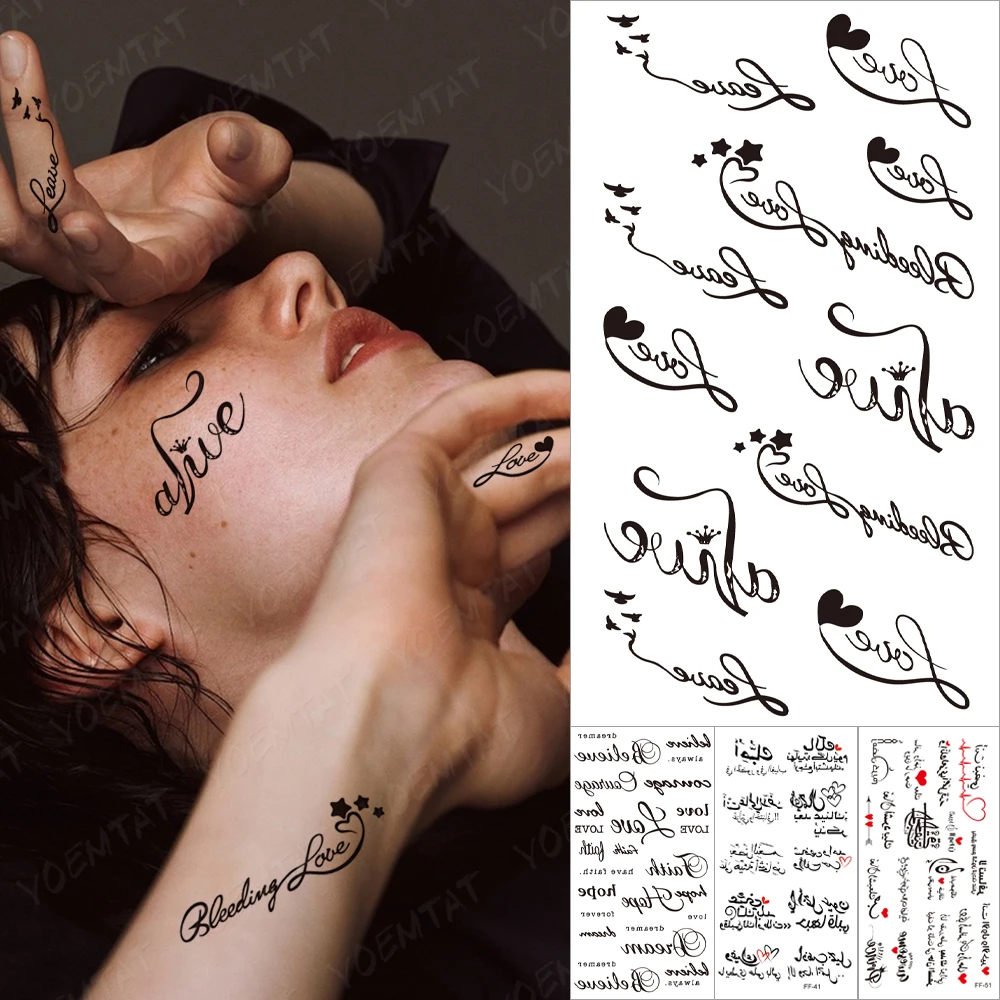 

Водостойкие временные тату-наклейки для влюбленных пар, женские и мужские черные слова, текстовые буквы, запястье, рука, боди-арт, мигающий т...