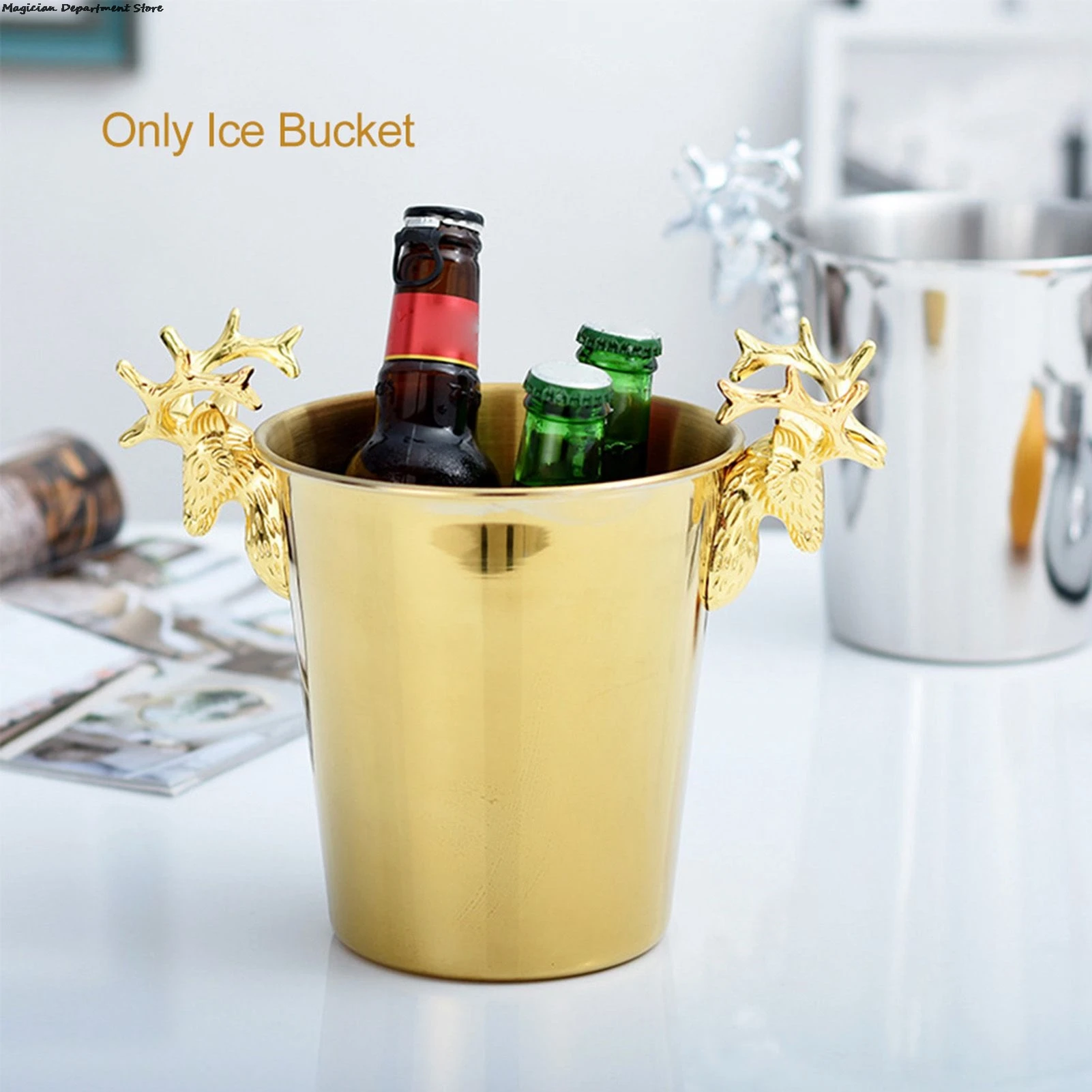 

2022 Stainless Steel Deer Head Ear Gold & Silver Champagne Ice Bucket Champagne Ice Bowl Bar Ktv Christmas Party 3l Beer Barrel