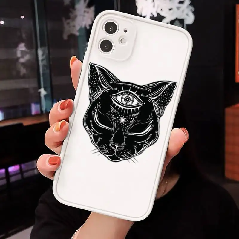 

Witch and cat mysterious tarot black Phone Cases Matte Transparent for iPhone 7 8 11 12 s mini pro X XS XR MAX Plus cover funda