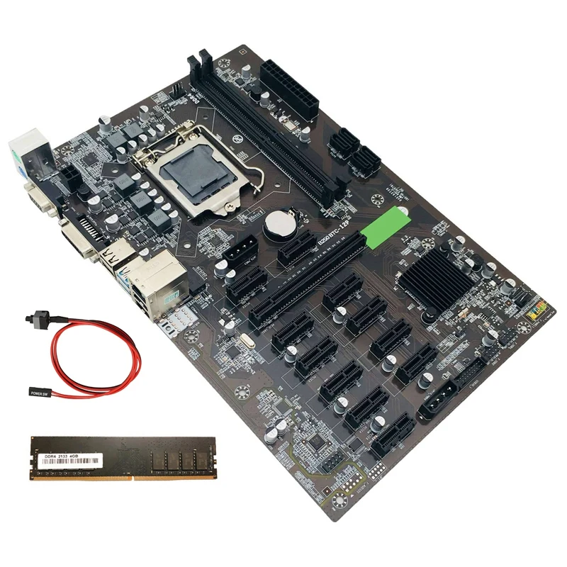 Материнская плата для майнинга B250 BTC с DDR4 4G 2133 МГц ОЗУ + кабель переключения 12x слот