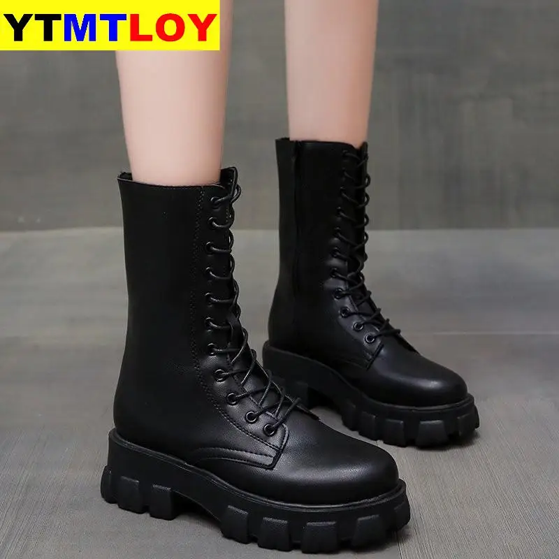 

2020 spring and autumn new bandage female fashion wild personality thick bottom in the tube with women's boots size 35-40