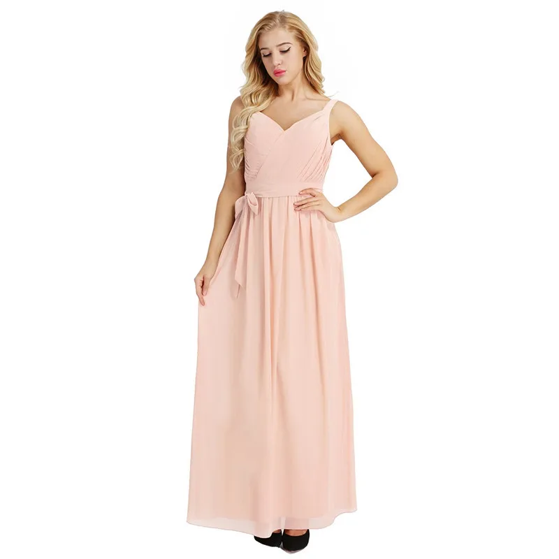 Женское шифоновое вечернее платье без рукавов, плиссированное длинное платье с V-образным вырезом от AliExpress WW